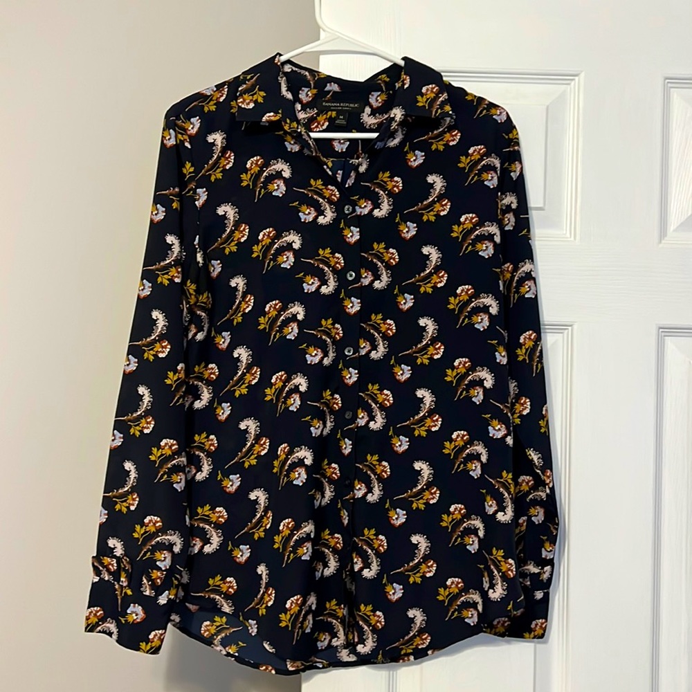 Navy blue button-up blouse